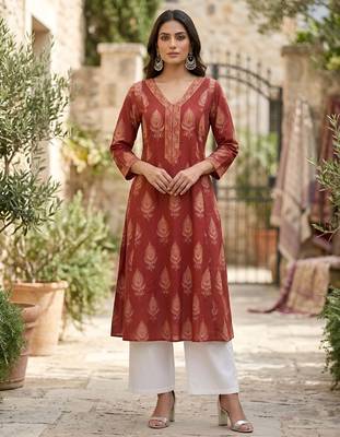 Maroon  pure cotton printed kurti for women 1