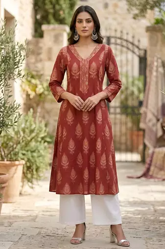 Maroon  pure cotton printed kurti for women