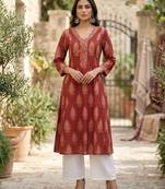 Maroon  pure cotton printed kurti for women