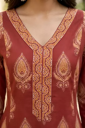 Maroon  pure cotton printed kurti for women
