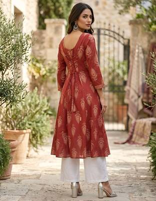 Maroon  pure cotton printed kurti for women 4
