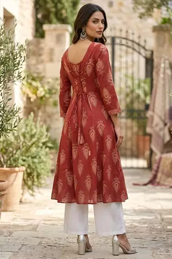 Maroon  pure cotton printed kurti for women