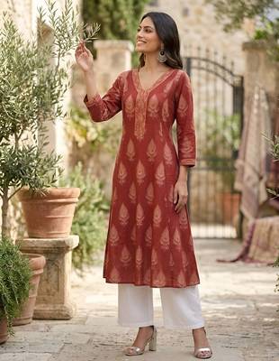 Maroon  pure cotton printed kurti for women 5