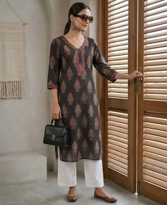 Black  pure cotton printed kurti for women 1