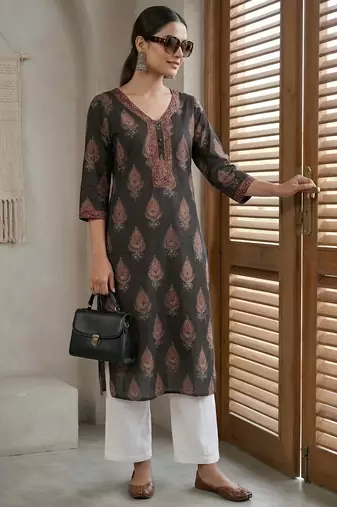 Black  pure cotton printed kurti for women