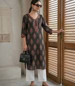 Black  pure cotton printed kurti for women