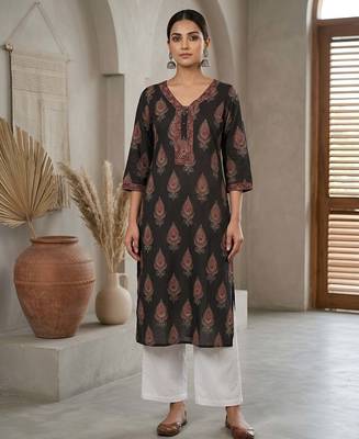 Black  pure cotton printed kurti for women 3