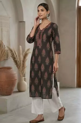 Black  pure cotton printed kurti for women