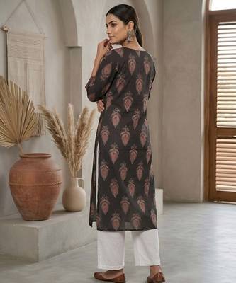 Black  pure cotton printed kurti for women 5