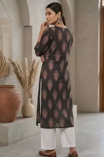 Black  pure cotton printed kurti for women