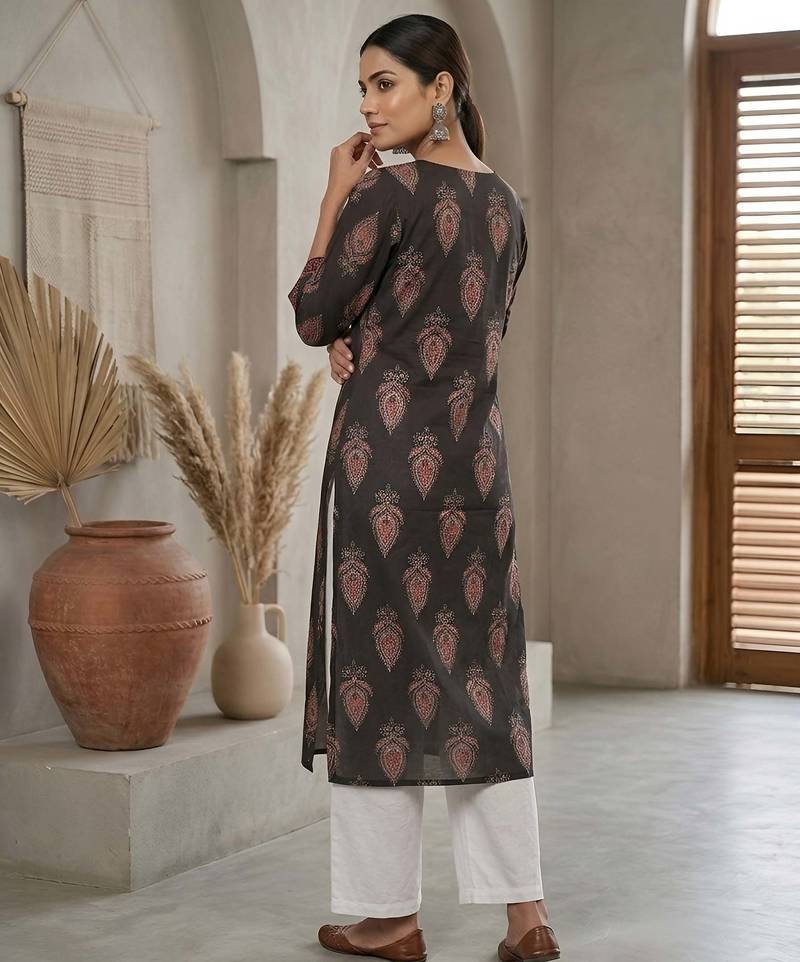 Black  pure cotton printed kurti for women