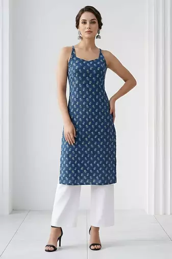 Blue  pure cotton printed kurti for women