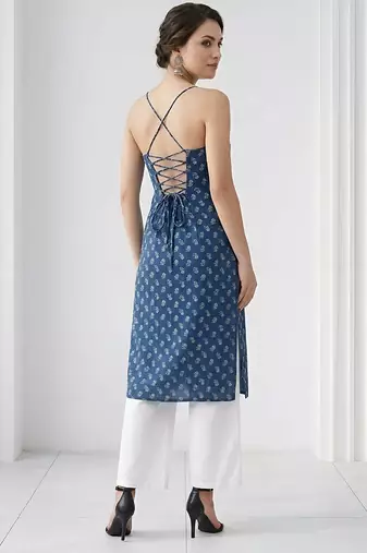 Blue  pure cotton printed kurti for women