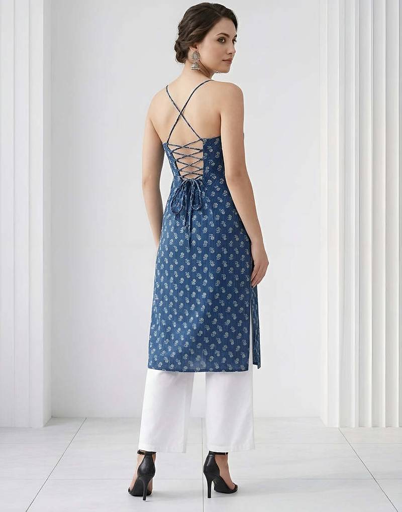 Blue  pure cotton printed kurti for women