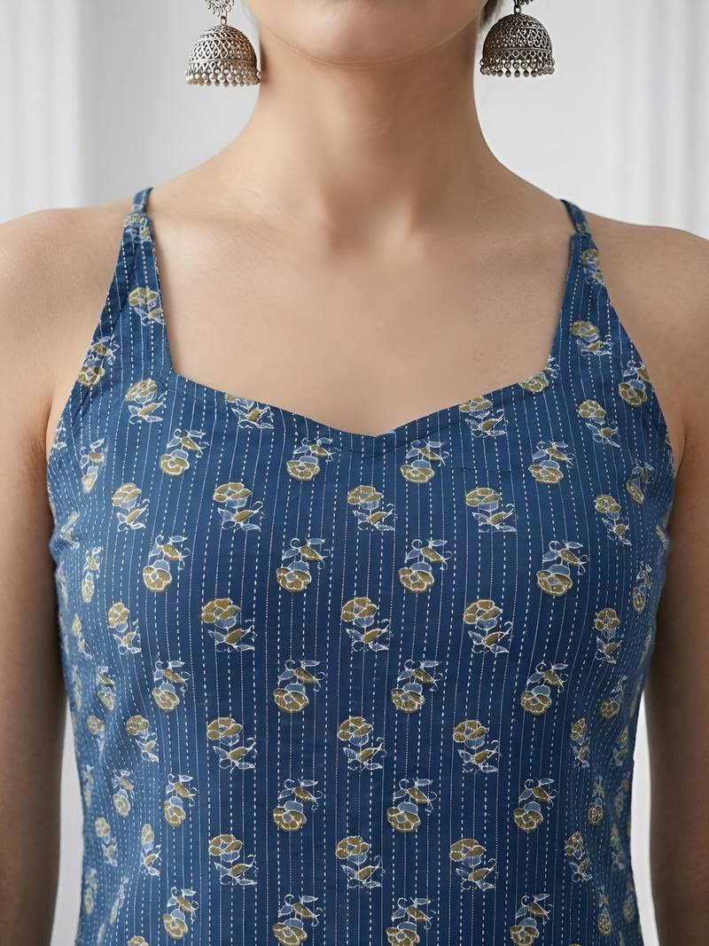 Blue  pure cotton printed kurti for women