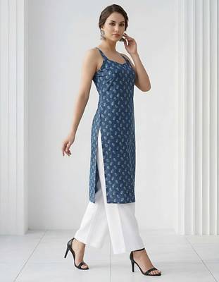 Blue  pure cotton printed kurti for women 4