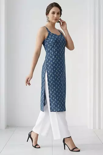 Blue  pure cotton printed kurti for women