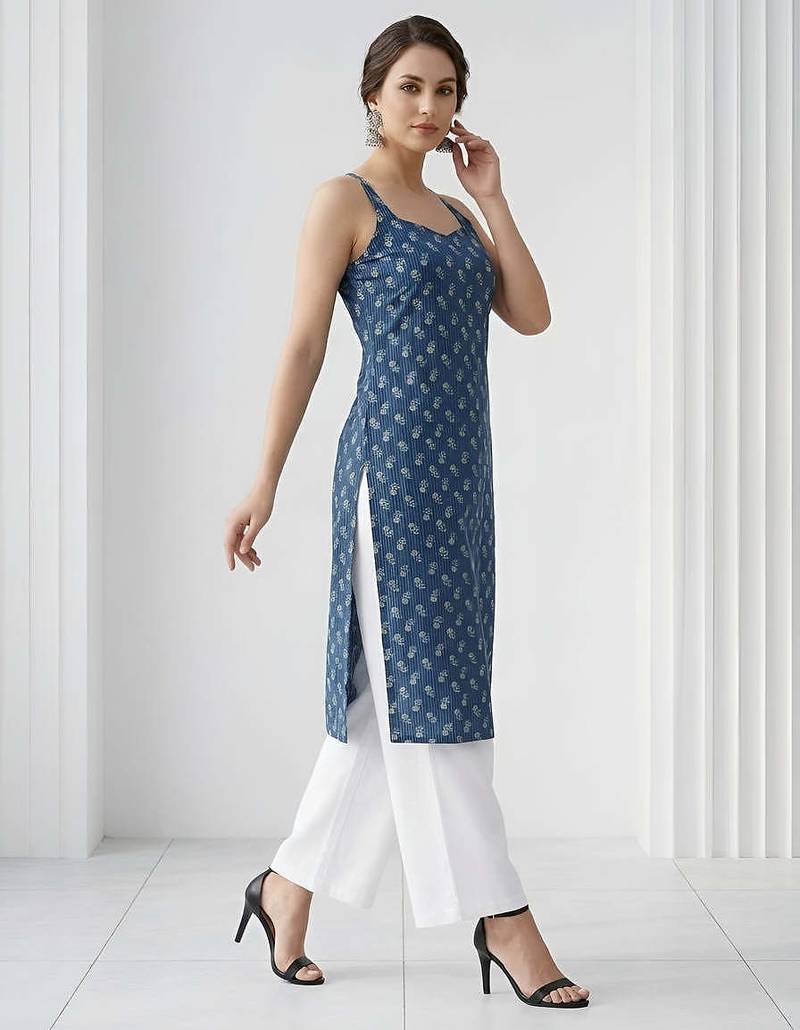 Blue  pure cotton printed kurti for women