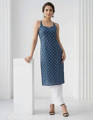 Blue  pure cotton printed kurti for women 5