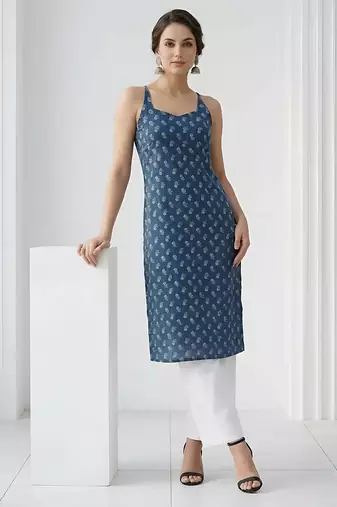 Blue  pure cotton printed kurti for women