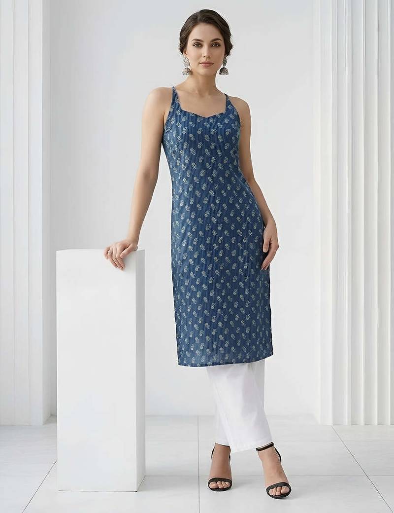 Blue  pure cotton printed kurti for women
