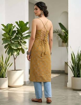 Mustard  pure cotton printed kurti for women 2