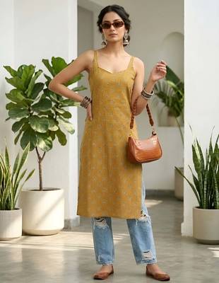 Mustard  pure cotton printed kurti for women 5