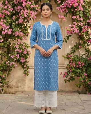 Blue  pure cotton printed kurti for women 1