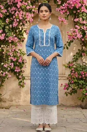 Blue  pure cotton printed kurti for women