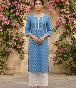 Blue  pure cotton printed kurti for women