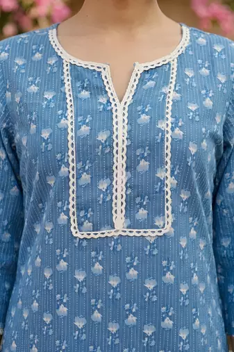 Blue  pure cotton printed kurti for women