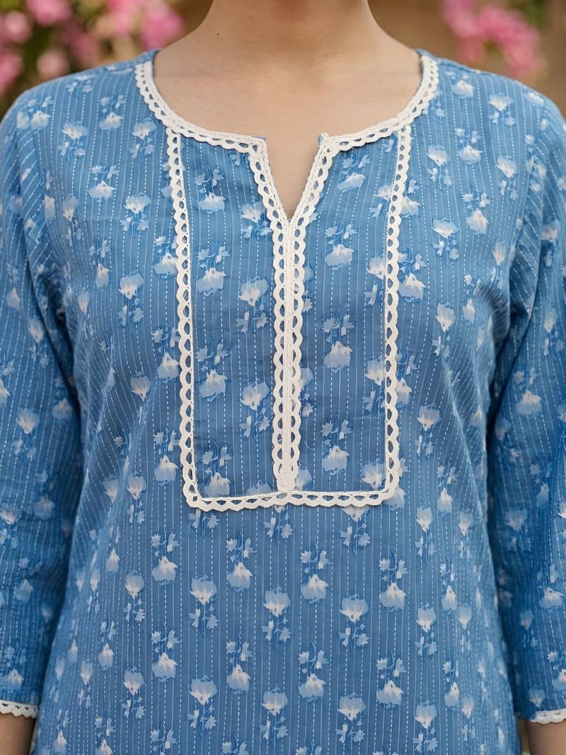 Blue  pure cotton printed kurti for women