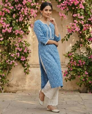 Blue  pure cotton printed kurti for women 3