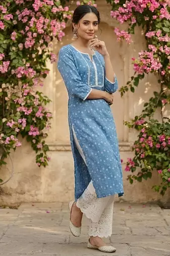 Blue  pure cotton printed kurti for women