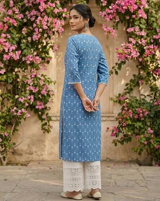 Blue  pure cotton printed kurti for women 5