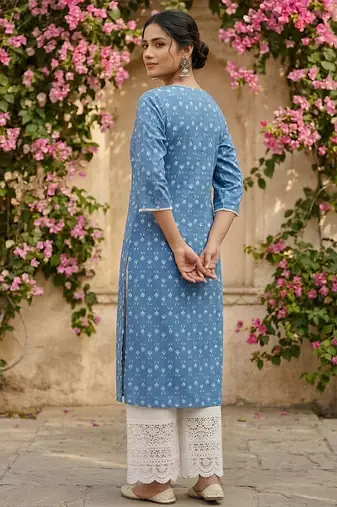 Blue  pure cotton printed kurti for women