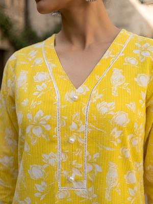 Yellow  pure cotton printed kurti for women 2