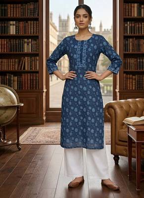 Blue  pure cotton printed kurti for women 1