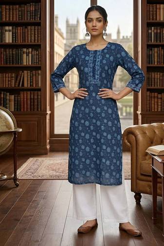 Blue  pure cotton printed kurti for women