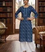 Blue  pure cotton printed kurti for women