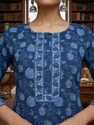 Blue  pure cotton printed kurti for women 2