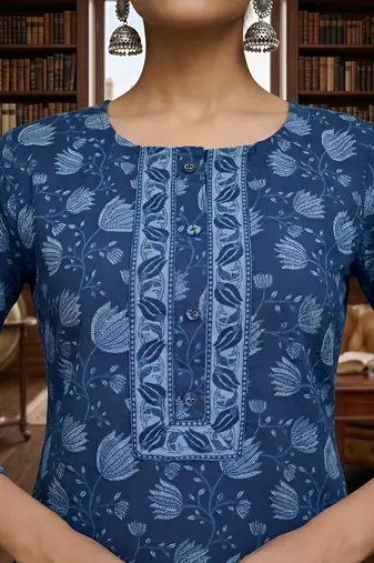 Blue  pure cotton printed kurti for women