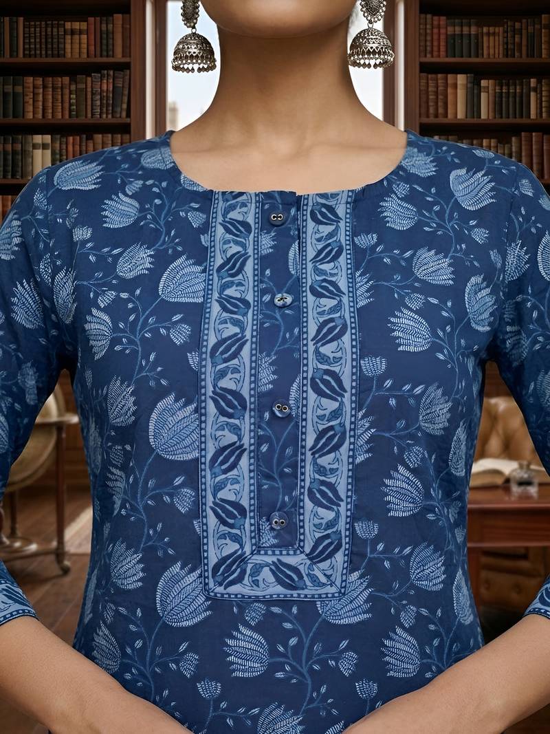 Blue  pure cotton printed kurti for women