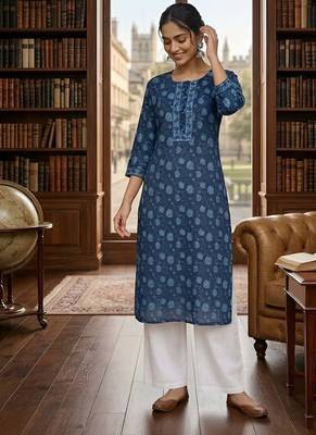 Blue  pure cotton printed kurti for women 3