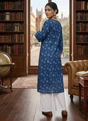 Blue  pure cotton printed kurti for women 4