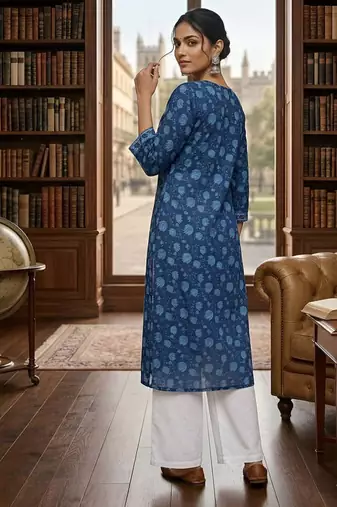 Blue  pure cotton printed kurti for women