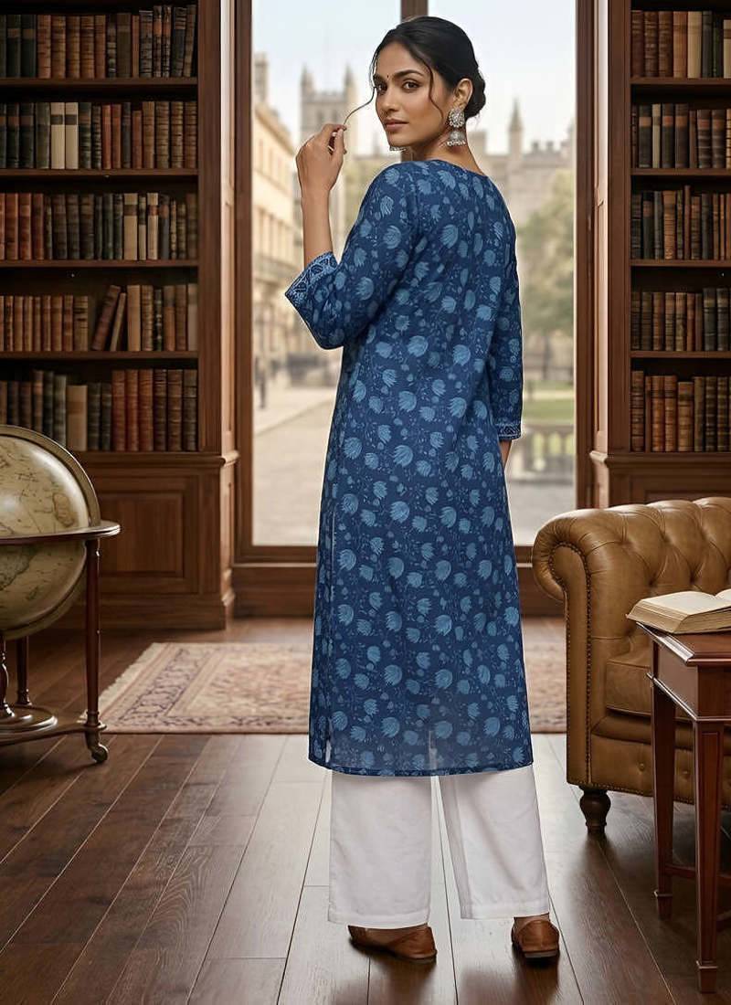 Blue  pure cotton printed kurti for women