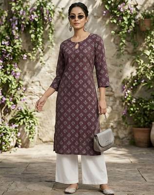 Purple  pure cotton printed kurti for women 1