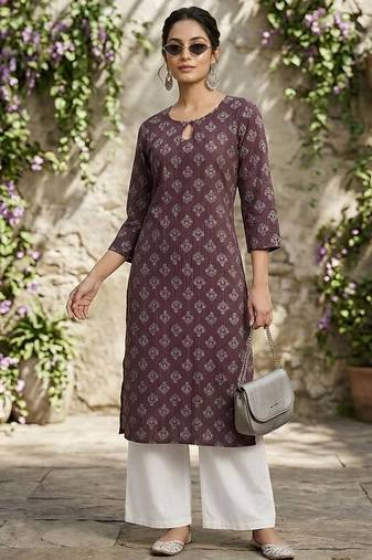 Purple  pure cotton printed kurti for women