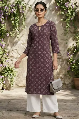 Purple  pure cotton printed kurti for women